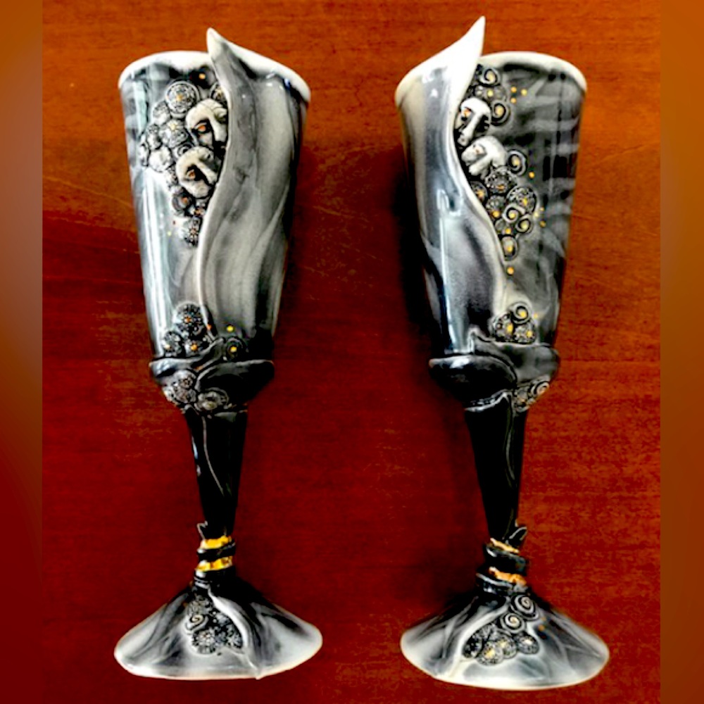Set of 2 Artist Created Chalices. Goblets Ceramic/Clay/China. Signed by artist!